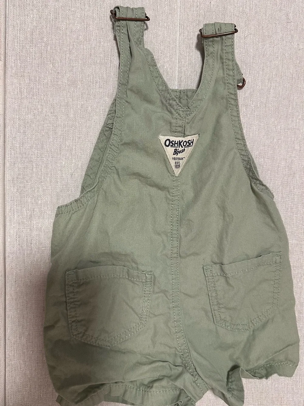 OshKosh B'gosh Light Sage Green Embroidered Short Overalls